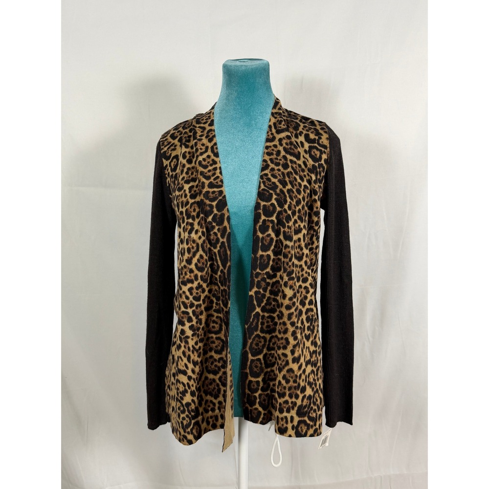 Charter Club Leopard Print Merino Wool Cardigan‎ NWT Small Mob Wife